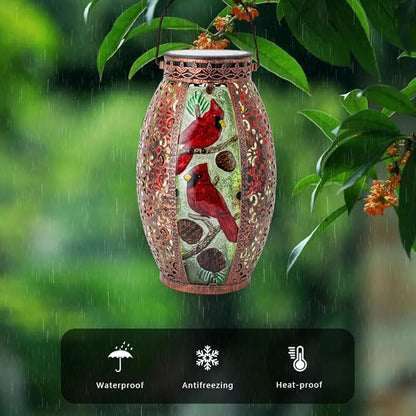 STARSOUL Solar Lantern Outdoor Waterproof, Hanging Solar Lantern for Patio Yard Decor, Cardinal Garden Decor, Cardinal Gift for Women Mom Grandma