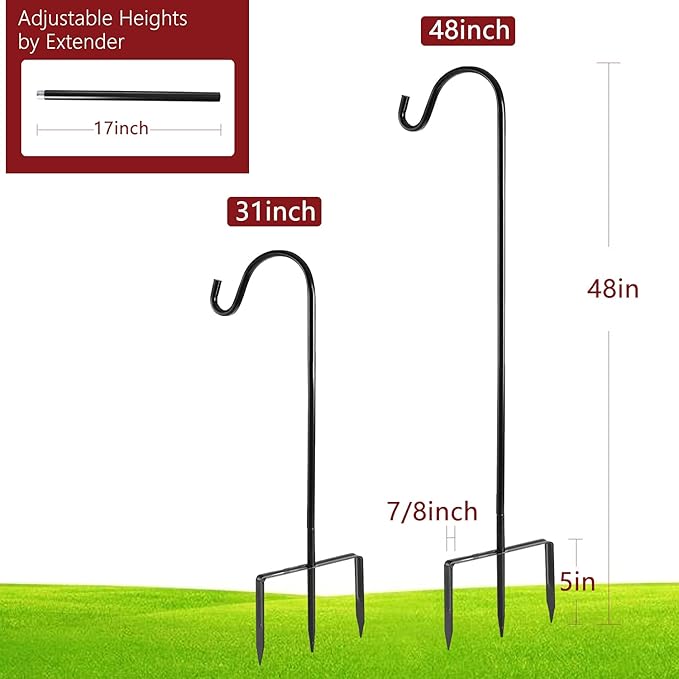 2-Pack 48" Shepherd's Hooks, Heavy-Duty Garden Stakes
