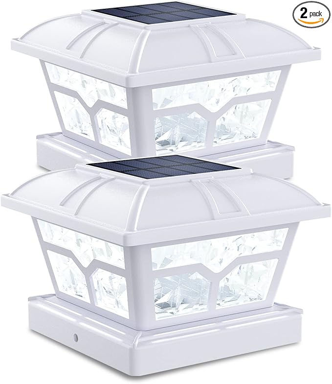 2-Pack Warm White Yard Post Cap Lights, Solar LED