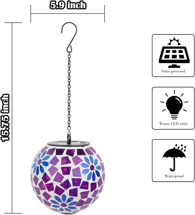 Mosaic Solar Hanging Lanterns, Classic Garden Decor