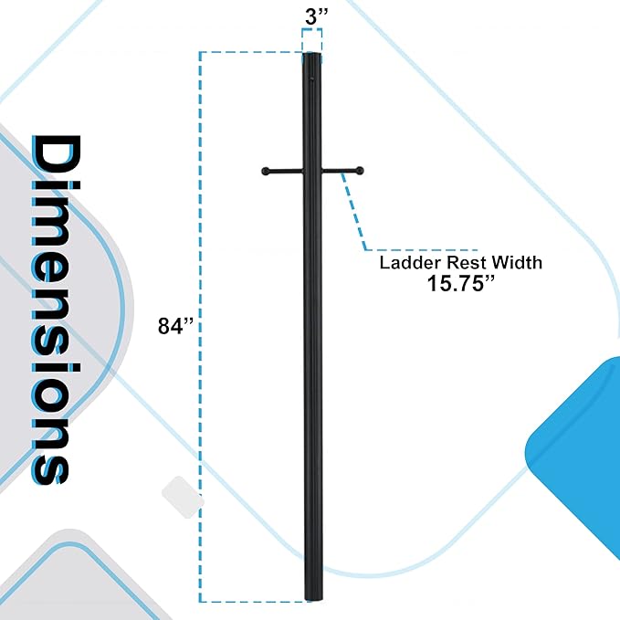 Ciata Lamp Posts Outdoor Lighting, Light Pole, Weather Resistant Outdoor Light Fixture Aluminum Lantern Post with Ladder Rest and Decorative Spheres, Outdoor Rated, 84 Inches in Textured Black Finish