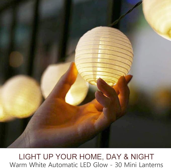 Bright Zeal 20' Long 30 LED Lanterns String Lights Battery Powered - Indoor Outdoor 3" White Silk-Like Cloth Round LED Lanterns String Decoration - Mini Ball Lights for Yard Bedroom Wedding Décor