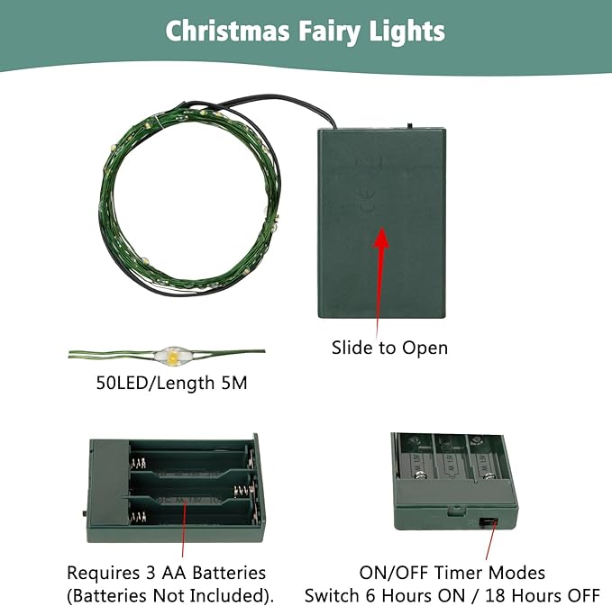 4-Pack Christmas String Lights, 4ft 50 LED Waterproof Twinkle Lights