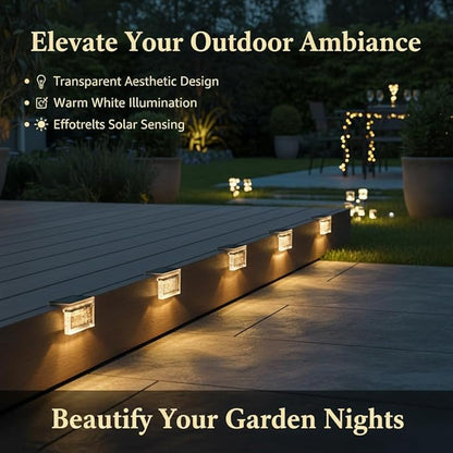 TIJNN Solar Deck Lights Outdoor Waterproof (6 Pack) – LED Solar Fence Lighting for Steps, Stairs, Railing, Patio & Backyard – Wireless Auto Dusk to Dawn Warm White Decor