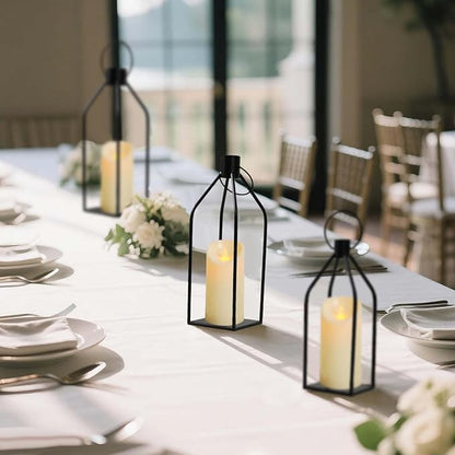 Set of 3 Decorative Lanterns (19"/16"/13") - Black Metal Indoor Outdoor Lanterns with Flickering LED Candles, Front Entrance Decor for Home Wedding Christmas