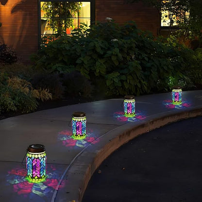 Stargarden 4 Pack Mosaic Solar Lantern ,Waterproof Outdoor Hanging Jar Lights, Mosaic Lights Solar Garden Decor for Patio Pathway Yard