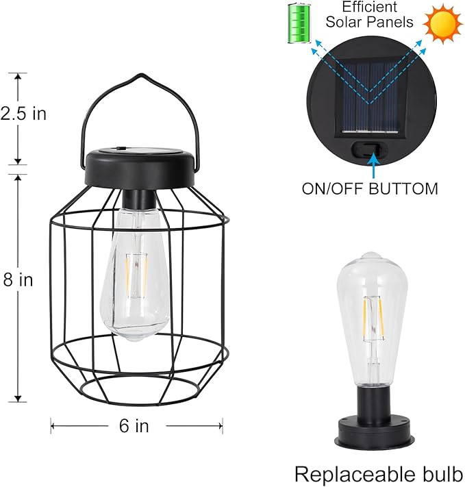 2-Pack Backyard Solar Backyard Lanterns, Metal Waterproof LED