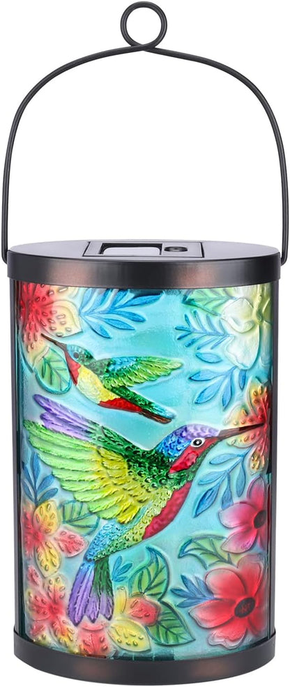 Afirst Solar Lantern Outdoor Hanging Glass Peacock Lights Waterproof Solar Lamp for Garden Yard Tree Desk Decor