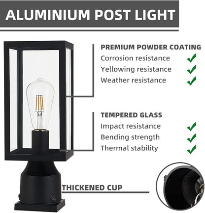 Outdoor Post Light,Waterproof Cast Aluminium Lamp Post Light Fixture,Post Lantern with Pier Mount Base,Matte Black,13.8'',Suitable for Garden,Yard or Driveway,etc