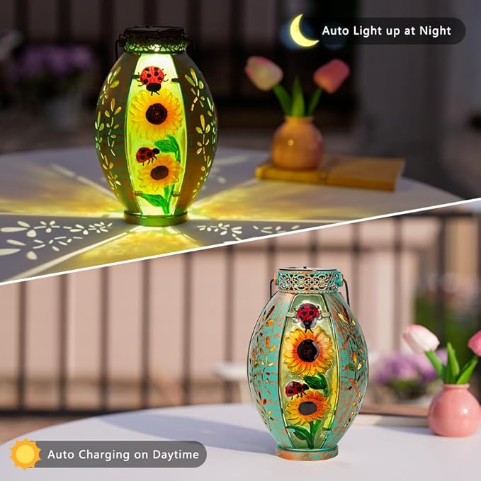 STARSOUL Solar Lantern Outdoor Waterproof, Hanging Solar Lantern for Patio Garden Yard Decor, Sunflower Garden Decor, Sunflower Gift for Women