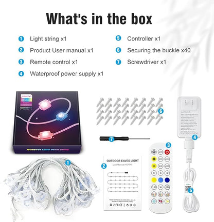 Permanent Outdoor Lights 100 FT Patio Lights,100ft RGB+IC Smart Outdoor Decor, 50 Scene Modes App/Remote Control, IP67 Waterproof for Christmas Holiday Party Decor for Garden House Roof Lighting