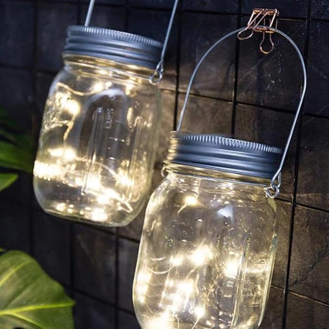Solar Mason Jar Lamp Hangers - 12 Pack Outdoor Solar Powered Jar Light Holders with Handle for Hanging Bottles Creative Wall Mounted Lanterns for Garden Patio Lawn Balcony Decor