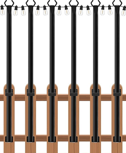 zoegi 6 Pack 5FT String Light Poles,Light Poles for Outside Lights with Fork,Outdoor Brackets Hanging Lights,Metal Stand for Deck Patio,Backyard,Wedding,Deck,Party