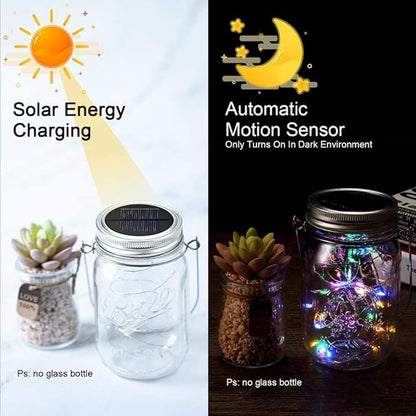 Solar Mason Jar Lights 6 Pack 20 Led Fairy Firefly Lights Mason Jar Lids String Lights with Hanger (Jars Not Included) Best for Mason Jar Outdoor Decor for Patio Garden Yard Lawn (Silver)