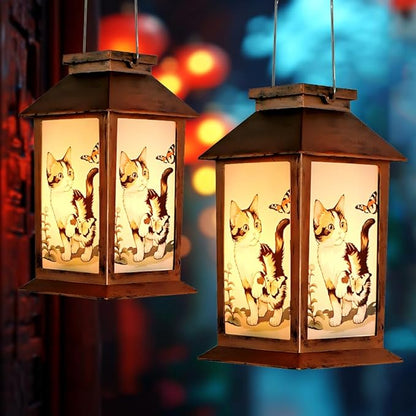 Cat Lantern, Lover Gifts for Mom/Grandma/Women/Sister,Solar Light Gifts Solar Lanterns Outdoor Waterproof Fairy Lights Led Mason Jar Hanging Cat Lamps Decor for Garden Yard Patio