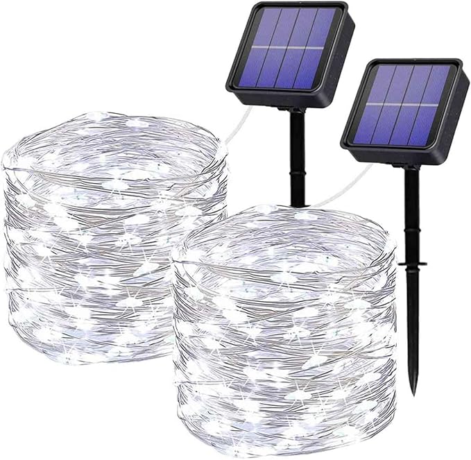 2 Pack Fairy Lights Solar Operated -39ft 100 LED Silver Wire String Lights Waterproof Mini Firefly Lights for Bedroom, Wedding, Mason Jars, DIY, Crafts, Christmas Garlands, Party Decor