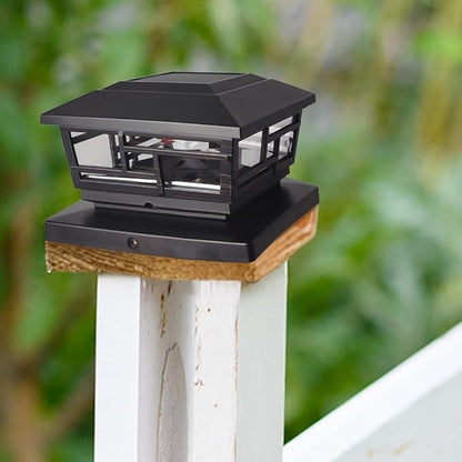 Ceybo Solar Post Cap Lights 2-Pack, 3.9" 9 Lumens Warm White Outdoor Waterproof LED Fence Cap Lights for 4x4 Wooden Posts, Deck, Yard, or Gate, Dusk to Dawn Auto On/Off, (Black)