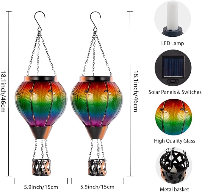 Metal Hanging Solar Lanterns for Garden, Waterproof LED