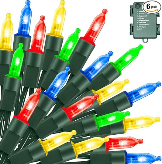 6-Pack Christmas LED String Lights, Waterproof Timer Lights