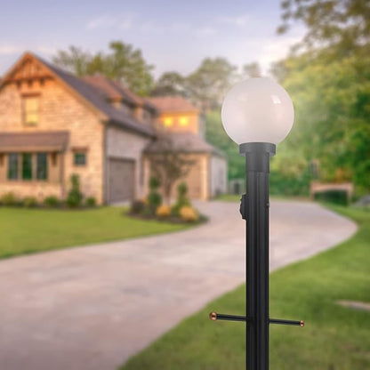 Ciata Lamp Post Cross Arm Handle Replacement, Weather Resistant Steel Cross Arm Ladder Rest with Removable Decorative Spheres for Outdoor Lamp Post and Poles, Wet Location use, Black/Brass Finish