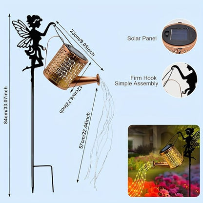 Solar Watering Can Light Garden Decorations Outdoor Weatherproof Shower Lights - Large Retro Metal Lantern Hanging Star Flashing Led Fairy Art Decorative Lamp for Gifts for Mom Grandma Women Birthday