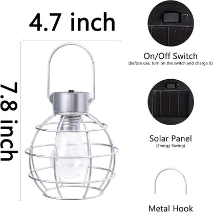 2 Pack Solar Lanterns Outdoor Hanging Lights, Metal Solar Lantern Outdoor Waterproof Auto On/Off Solar Light for Patio Backyard Pathway Porch, Silver
