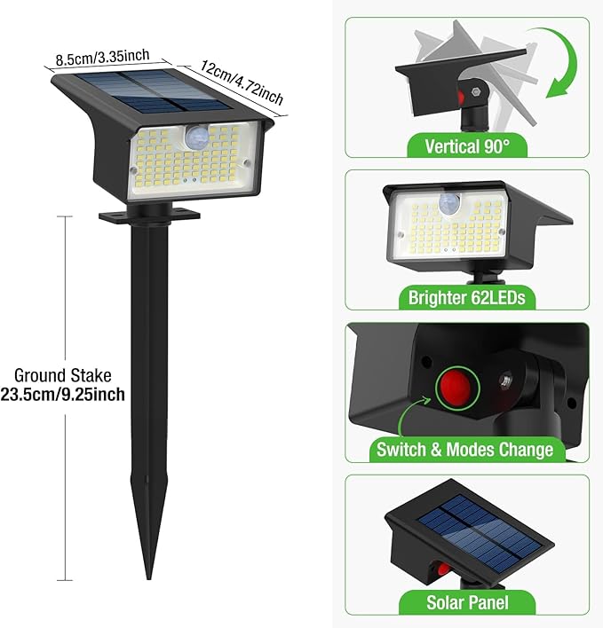 62 LED Solar Yard Spotlights 6-Pack, LED