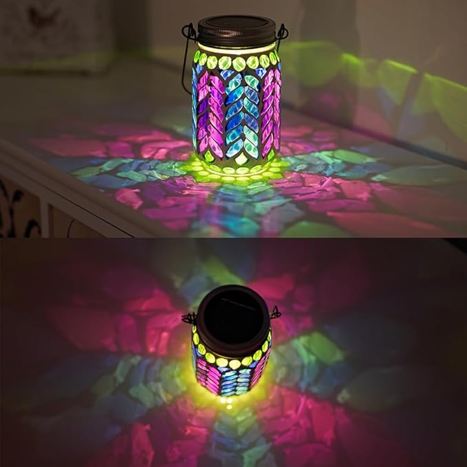 Stargarden 4 Pack Mosaic Solar Lantern ,Waterproof Outdoor Hanging Jar Lights, Mosaic Lights Solar Garden Decor for Patio Pathway Yard