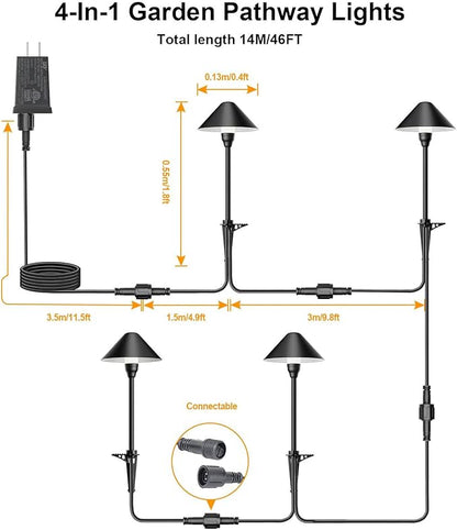 Low Voltage Pathway Lights with Timer, 4H/6H/8H Auto On/Off Low Voltage Landscape Lighting 3000K Waterproof LED Landscape Path Lights for Flower Bed Backyard Walkway Driveway, Set of 4