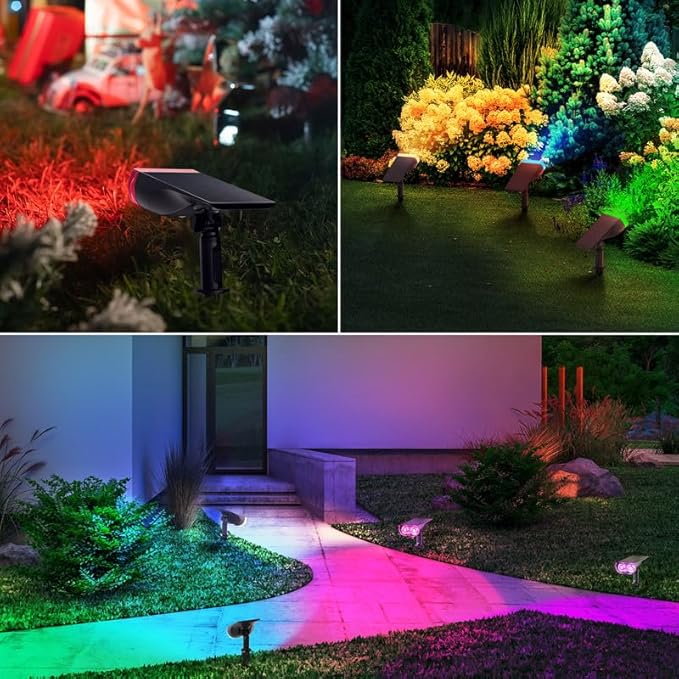 Linkind Solar Lights Outdoor Waterproof IP65, StarRay RGB Solar Spot Lights Outdoor, Color Changing Outdoor Solar Lights for Yard, Garden, Pathway, Easter Decor (Multicolor, 2 Pack)