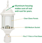 White Solar Post Lighting Fixture, Outdoor Post Lighting