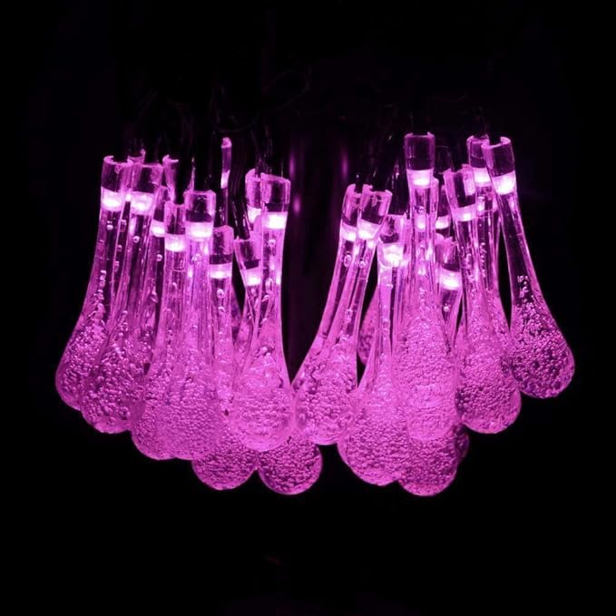 Solar String Light Outdoor Waterproof Solar Drop Lights,Water Drop Fairy Lights 13ft 20LEDs Solar Light with 8 Modes Solar Party Lights for Garden,Christmas Decorations (20ft 30LED Pink)