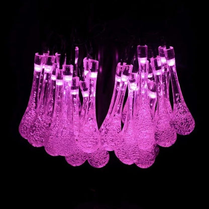 Solar String Light Outdoor Waterproof Solar Drop Lights,Water Drop Fairy Lights 13ft 20LEDs Solar Light with 8 Modes Solar Party Lights for Garden,Christmas Decorations (20ft 30LED Pink)