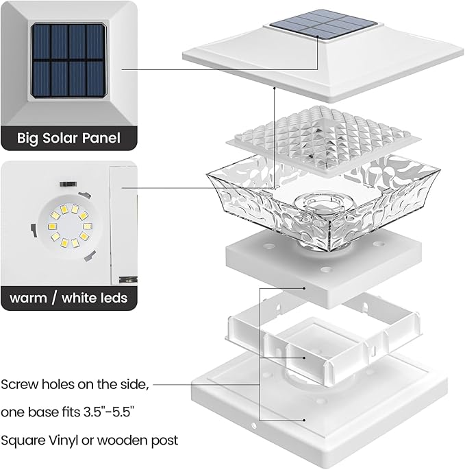 Cool White Solar Fence Post Caps 6-Pack, Patio LED