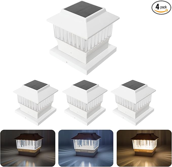 Solar Post Cap Lights 4-Pack, Waterproof LED