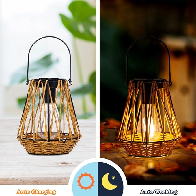 2-Pack Elegant Garden Solar Lanterns for Yard, Waterproof LED