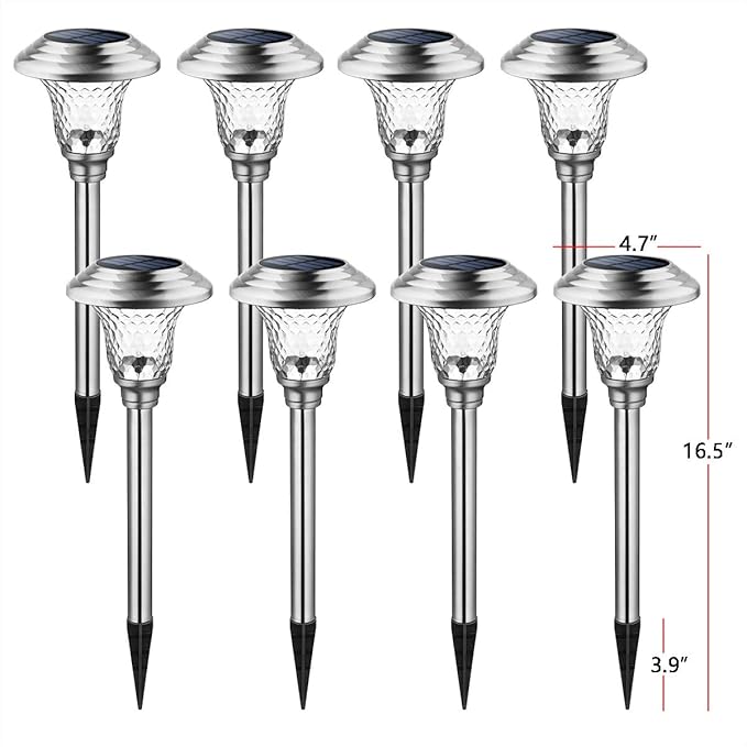 8-Pack Warm White Solar Path Lights, Outdoor Garden LED