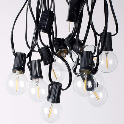Outdoor String Lights 48ft with 23+2 Spare Bulbs, Shatterproof Dimmable Waterproof, LED 1W 60LM 2200K Warm Glow for Indoor/Outdoor Decoration and Lighting -Black Wire
