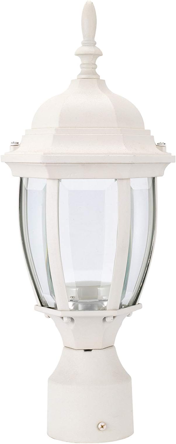 Daylight White Post Lighting Fixture with Planter, Solar Outdoor