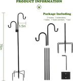Shephard Hooks Outdoor 76 Inches for Lanterns Double Hooks Heavy Duty Shepherd Stand Plant Hanger Yard Hooks for Solar Lights,Bird Feeder Wedding Adjustable Height&Hooks Powder Coated