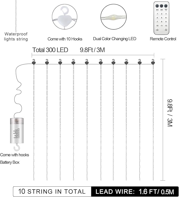 Outdoor String Lights, 8ft Warm White Waterproof LED