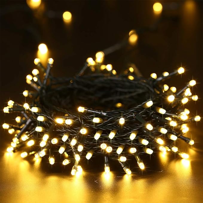 Joomer Battery Christmas Lights, 33ft 100LED Fairy Lights Battery Operated Timer 8 Modes Waterproof for Outdoor Home Garden Party Holiday Christmas Trees Decoration (Warm White)