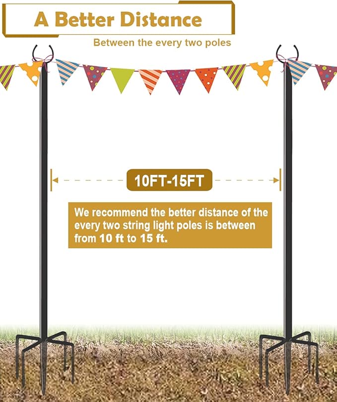 10 FT Outdoor String Light Pole Stand for Garden Lawn, Adjustable Globe Patio Light Post for Hanging Outside Decorate Lighting, 2 Packs