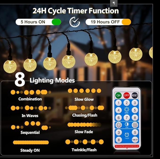 SeaShine Rechargeable Battery Operated String Lights - 2×22ft 50LED Crystal Globe String Lights, IP65 Waterproof Battery Fairy Lights with Remote Timer for Bedroom Outdoor Camping Christmas Warm White