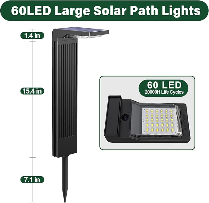 Solar Pathway Lights Outdoor 4Pack, Bright 60LED Solar Path Lights Outside Waterproof, Warm & Cool Walkway Lights Solar Powered, Landscape Light for Driveway Lawn Patio Garden Yard