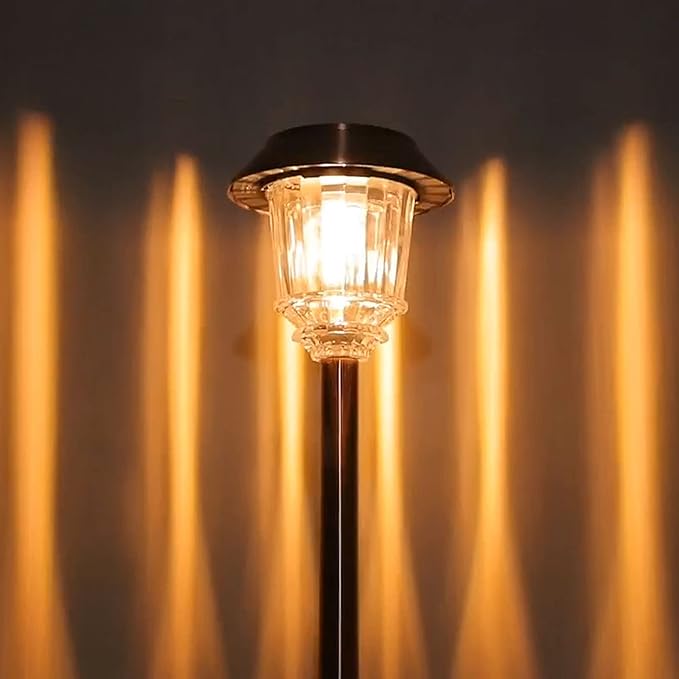 DenicMic Solar Garden Lights Outdoor Pathway Lights Glass Stainless Steel Waterproof Solar Powered Landscape Lighting for Yard Patio Lawn Path Walkway, Super Bright 12-40 Lumens, 2 Pack