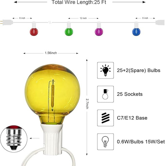 25Ft LED Outdoor String Lights, G40 Outdoor Christmas Decorations Lights Waterproof with 27 LED Globe Multicolor Bulb, Hanging Vintage Christmas Lights for Patio Roofline Backyard Garden Party Decor