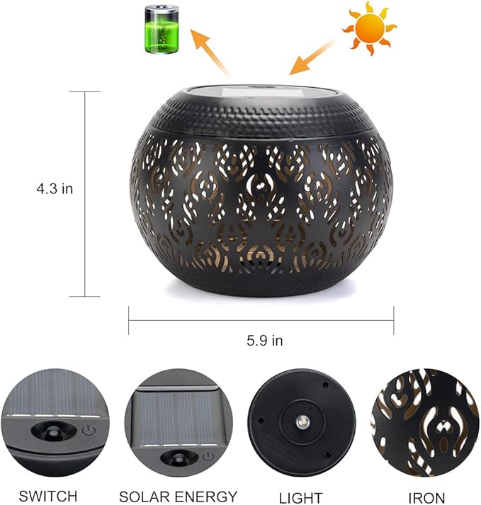 Solar Table Lanterns Outdoor Waterproof - Dancing Flickering Flame Lamp Black Peacock Feather Metal Tabletop Light Solar Powered Decorative Lantern for Desk Bedroom Patio Garden Pathway Yard (1 Pack)