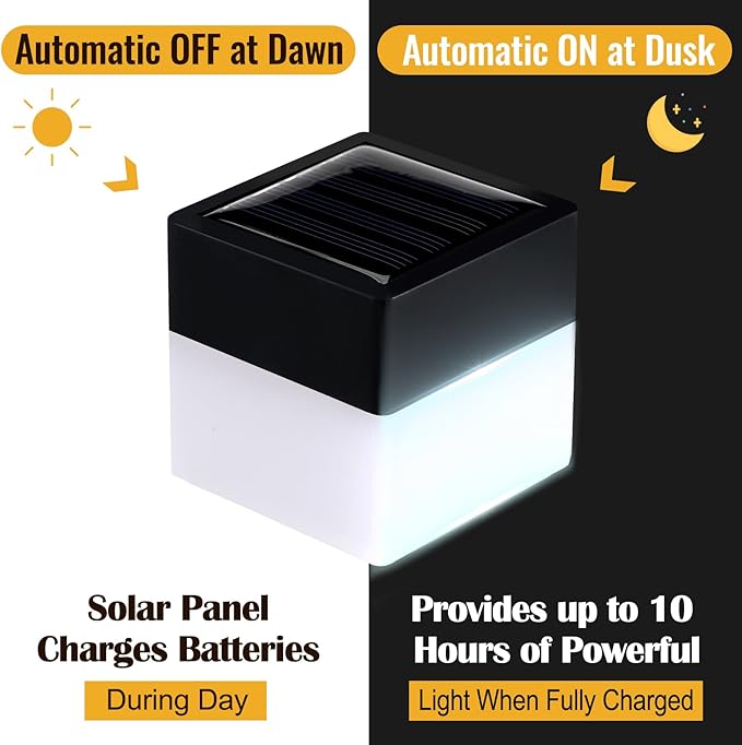 6 Pack Solar Fence Post Cap Lights 2In x 2In (5cm x 5cm) Solar Post Cap Fence Lights for Garden, Gazebos, Street Wall