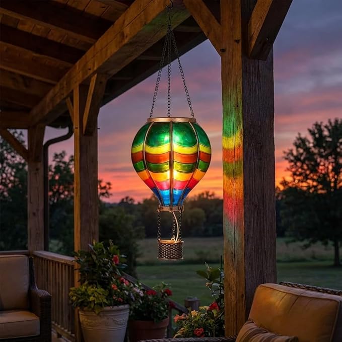 TERESA'S Collections Valentines Day Outdoor Decorations Hot Air Balloon Solar Lantern ,Hanging Flickering Flame Outdoor Lights for Garden Trees Yard, Colorful Lamp Decor for Mom Lovers